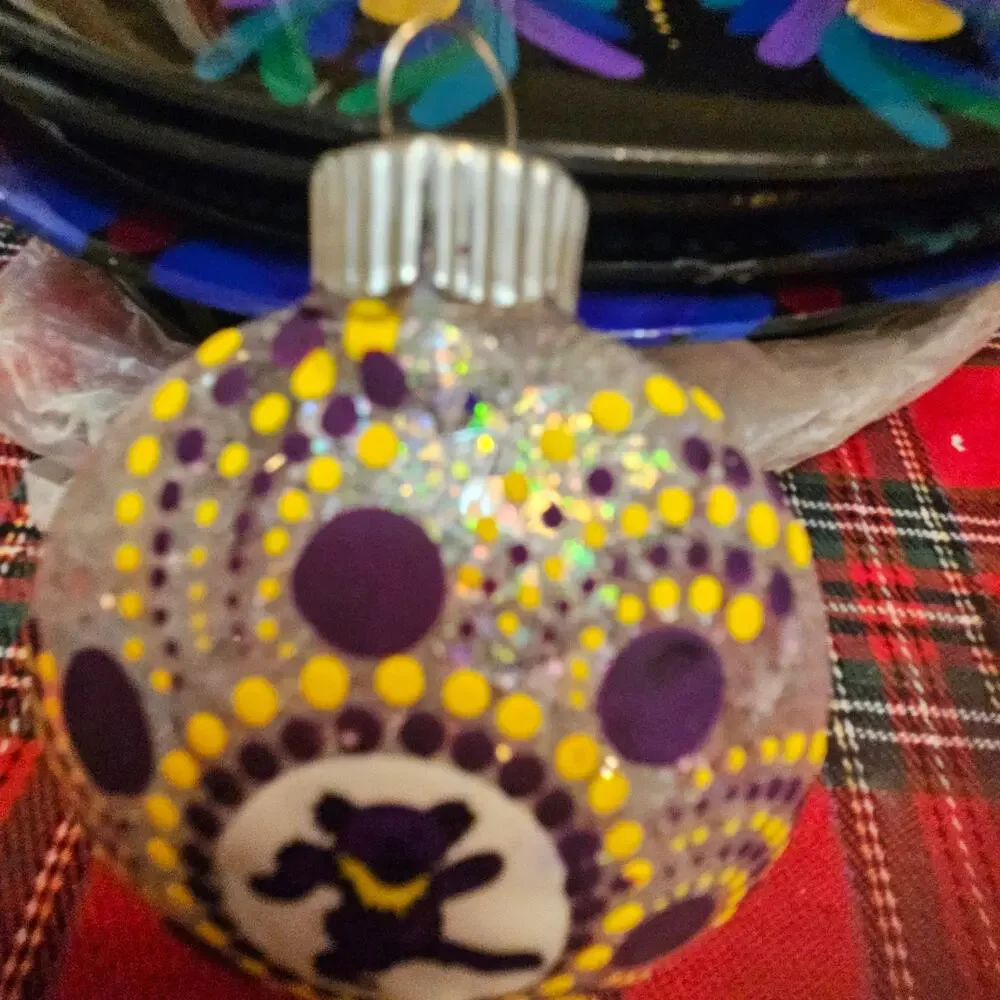 Hand-Painted Dancing Bear Christmas Ornament Purple Gold – Custom Orders